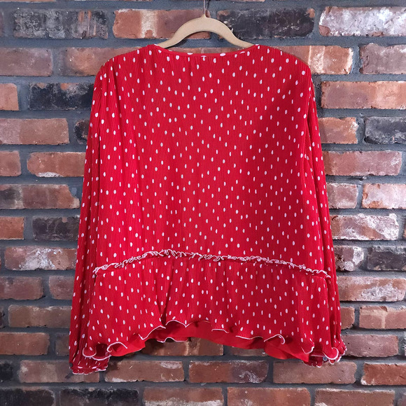 J. Crew Ruffle-trim Pleated Peplum Blouse in Red & White Polka Dot Women's 3X - Picture 5 of 7